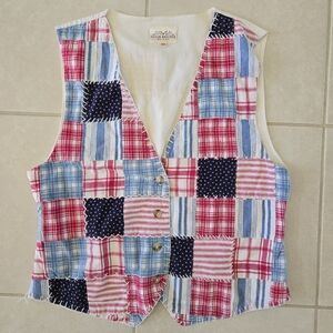 Vintage Susan Bristol Sz M Patchwork cotton vest women’s Red white Blue Flag